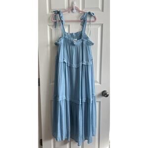 ARULA Plus Blue Tie Strap Frilly Tiered Relaxed Midi Sundress Dress Sz A 1X
